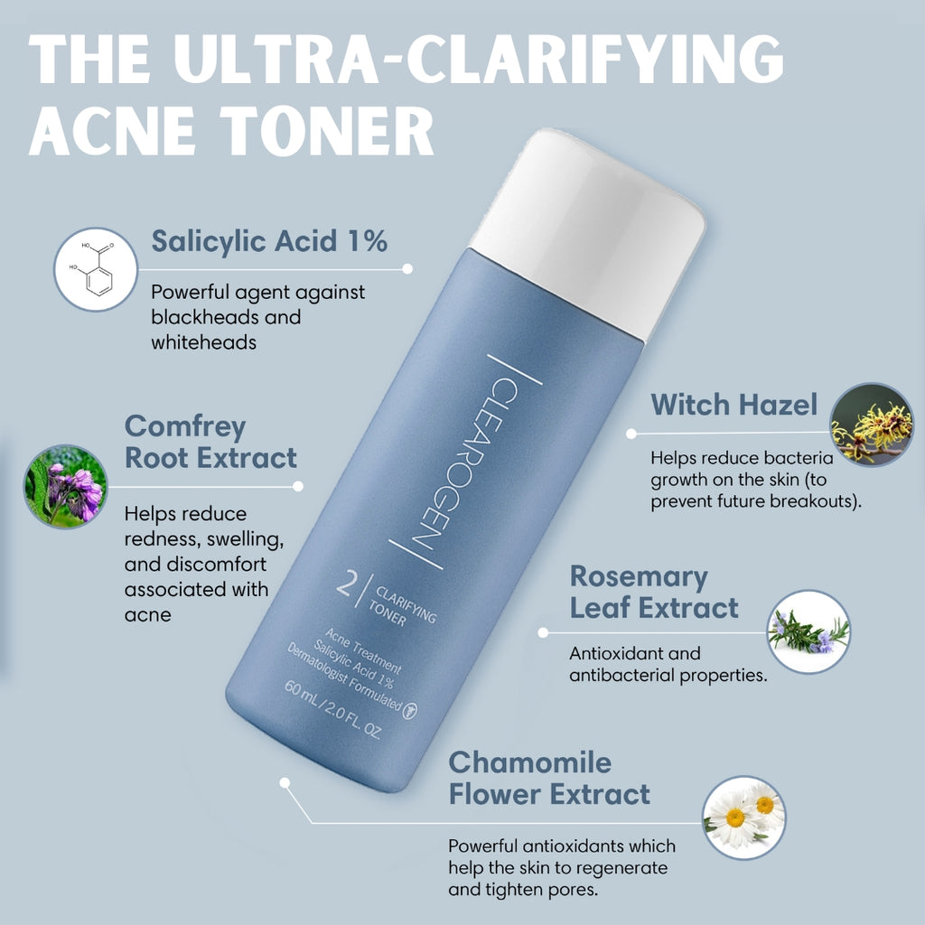 30-Day Clarifying & Renewing Skin Toner with 1% Salicylic Acid - Clearogen